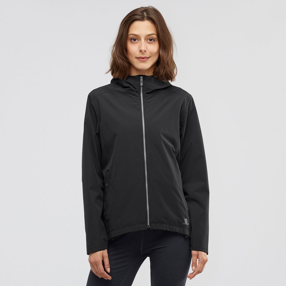 Salomon Singapore Womens Jackets - ESSENTIAL WATERPROOF 2L Black | 18934-SYTM